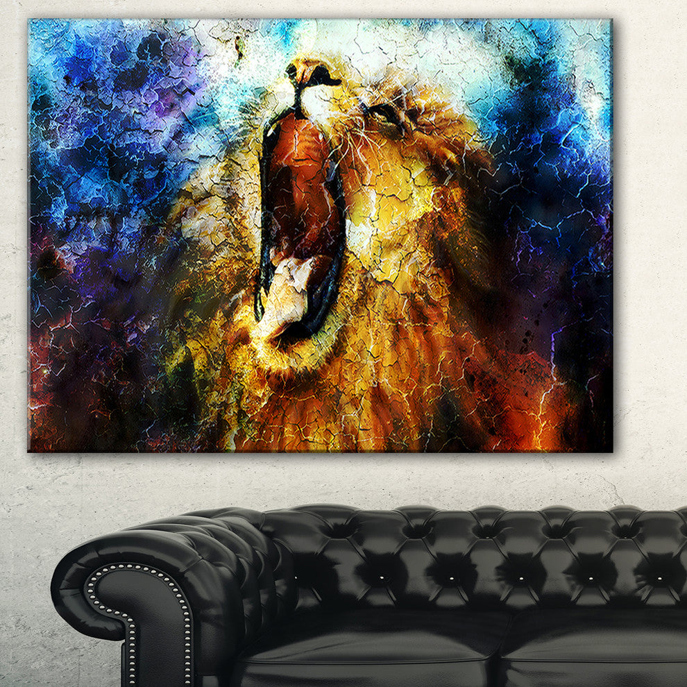 "Mighty Lion Emerging" Animal Art Canvas Print, 32"x16"