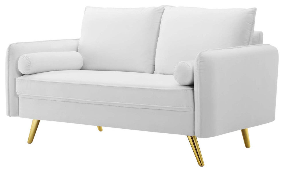 Loveseat Sofa, Velvet, White, Modern, Living Lounge Room Hotel Lobby Hospitality