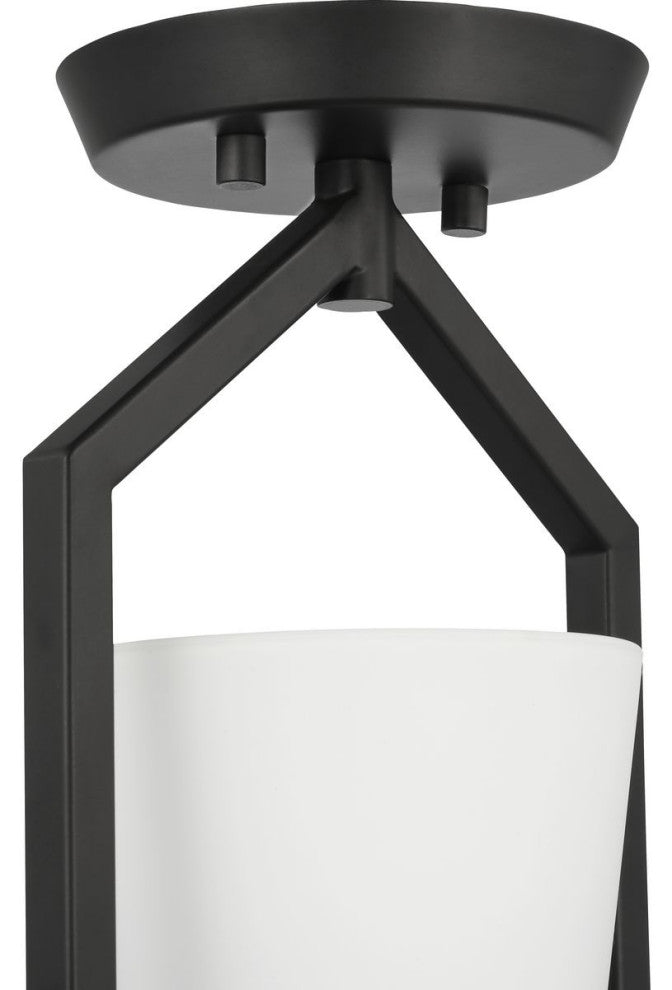 Vertex Collection One-Light Matte Black Etched White Semi-Flush Mount Light