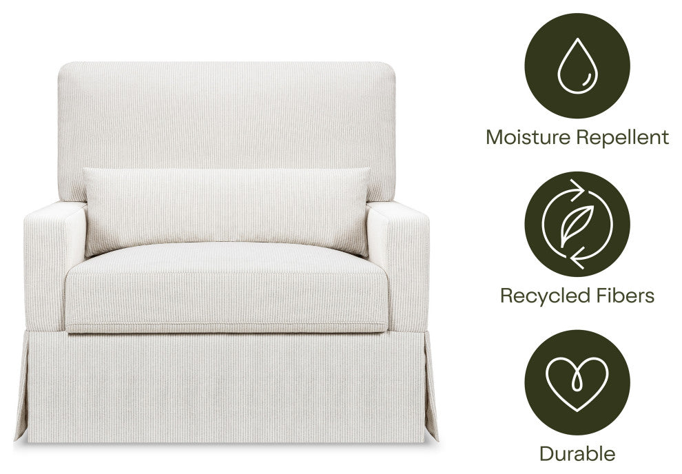 Crawford Pillowback Chair and a Half Comfort Swivel Glider, Fog Chatham Stripe Performance Eco-Weave