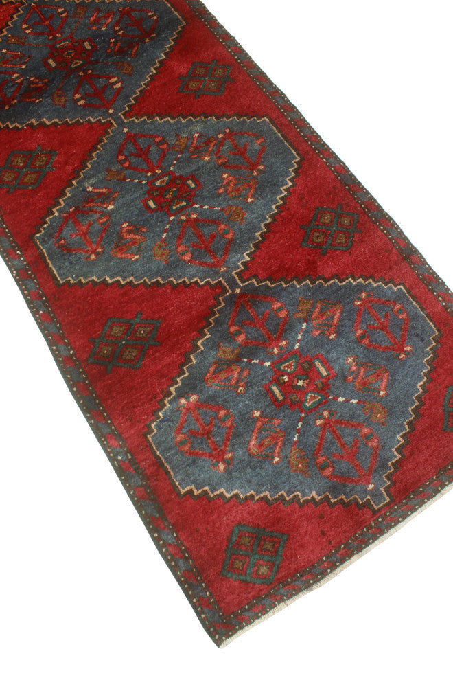 Fine Vintage Distressed Carver Red/Blue Runner, 2'7 x 8'10