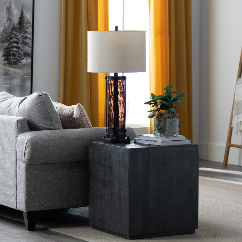 32.5"H Amber Glass Table Lamps With White Drum Shade, Set of 2