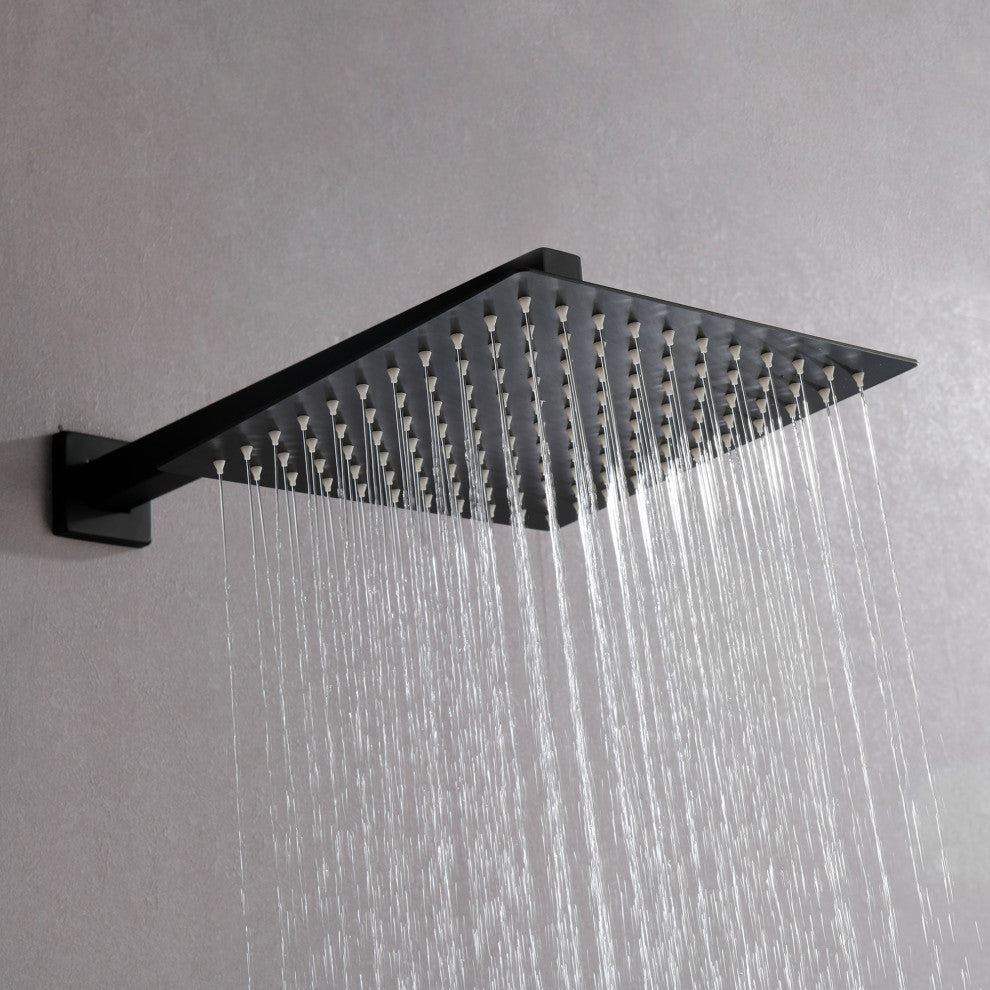 Wall Mount Shower Faucet With Rough-In Valve, Matte Black