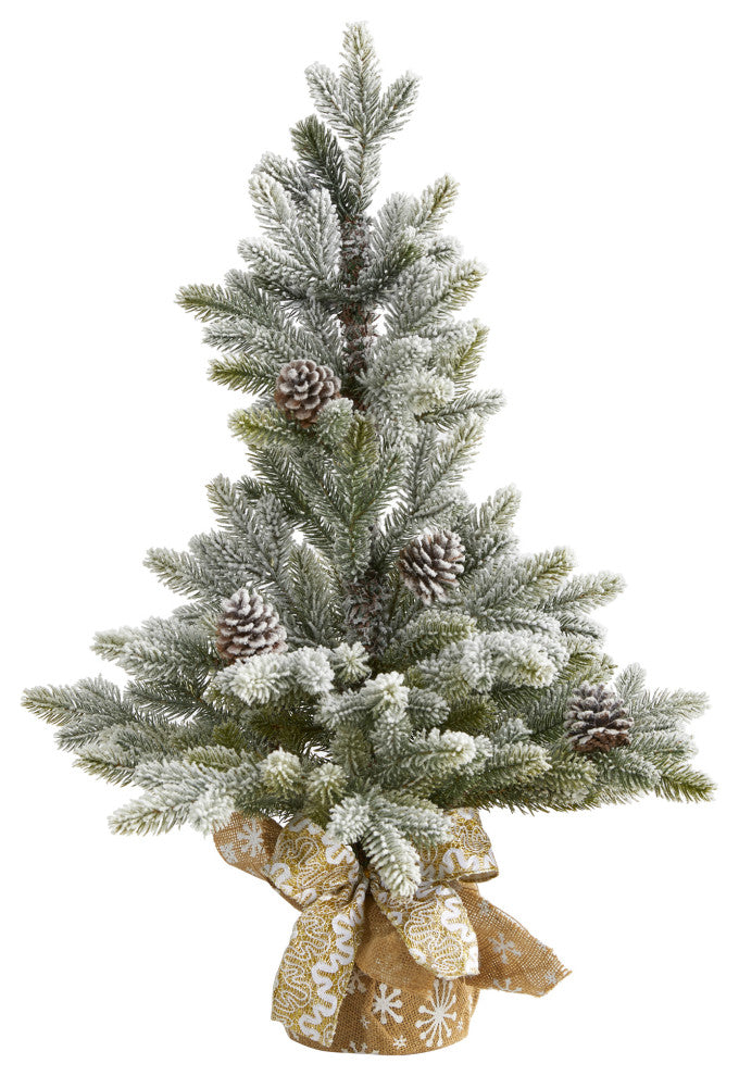 28" Flocked Artificial Christmas Tree With Pine Cones