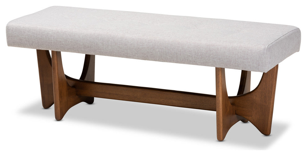 Graeme Grayish Beige Fabric Walnut Bench