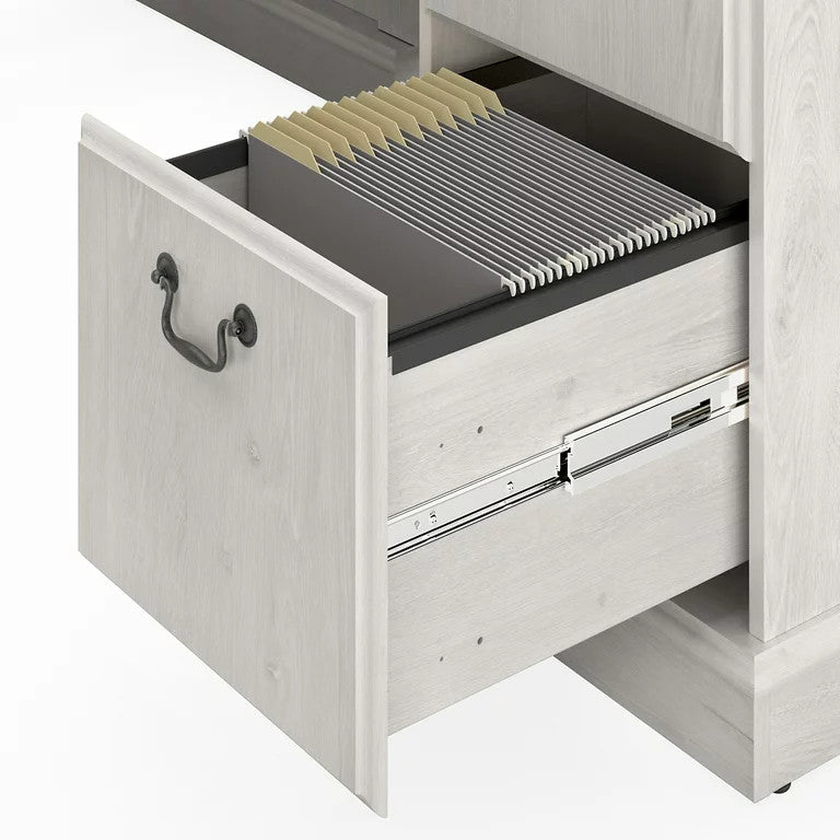 Classic L-Shaped Desk, Retractable Keyboard Tray & Multiple Drawers, Off White