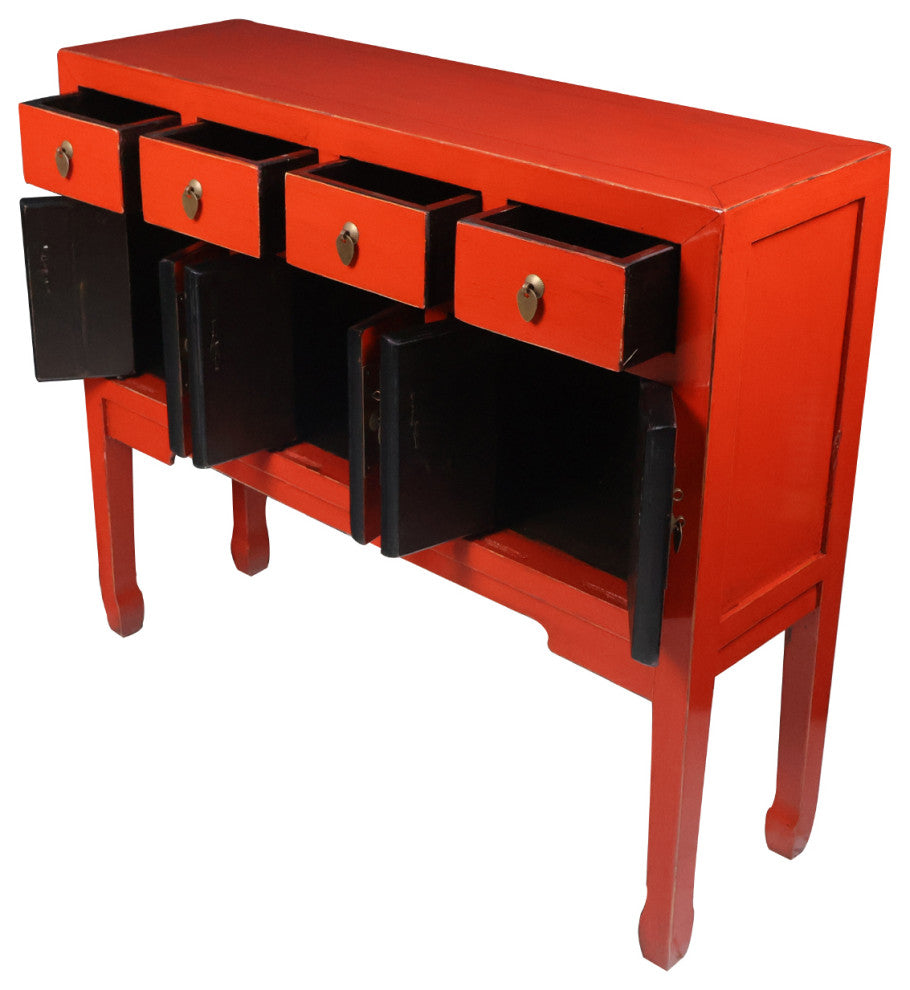 Chinese Console Lacquer Lady Chest, Red
