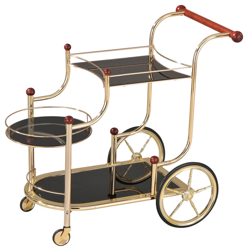 Lacy Serving Cart, Golden Plated and Black Glass
