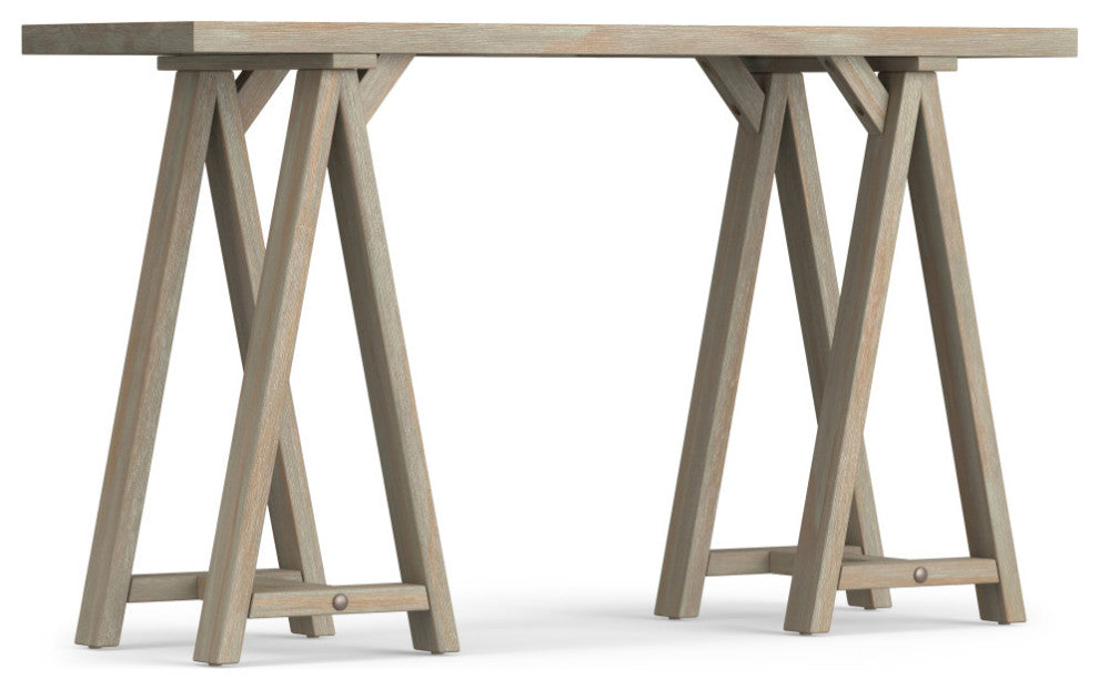 Sawhorse Solid Wood 50" Modern Console Sofa Table, Distressed Gray
