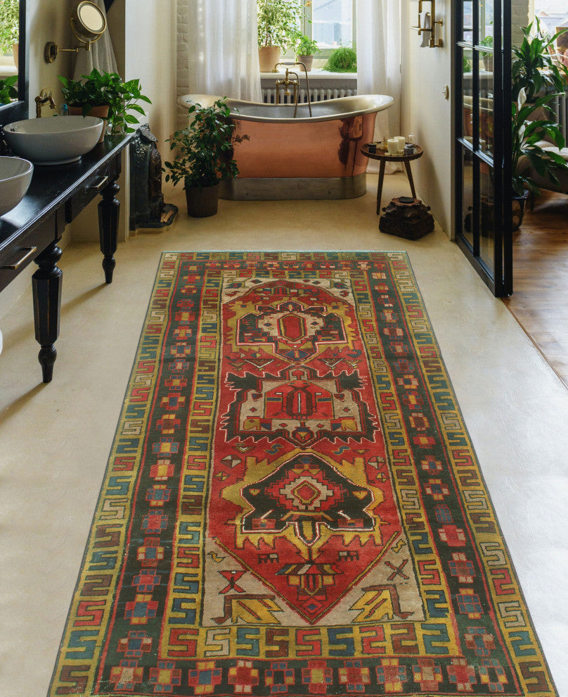 Semi-Antique Ivie Rust/Charcoal Runner, 4'0x9'0