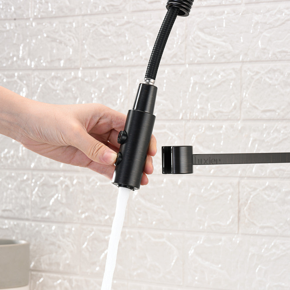 Luxier KTS22-T Single-Handle Pull-Down Sprayer Kitchen Faucet, Oil Rubbed Bronze