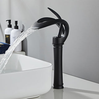 Elegant Waterfall Bathroom Faucet, Single Handle, Solid Brass, Black, Long