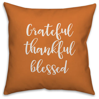 Grateful Thankful Blessed in Orange 18x18 Throw Pillow Cover