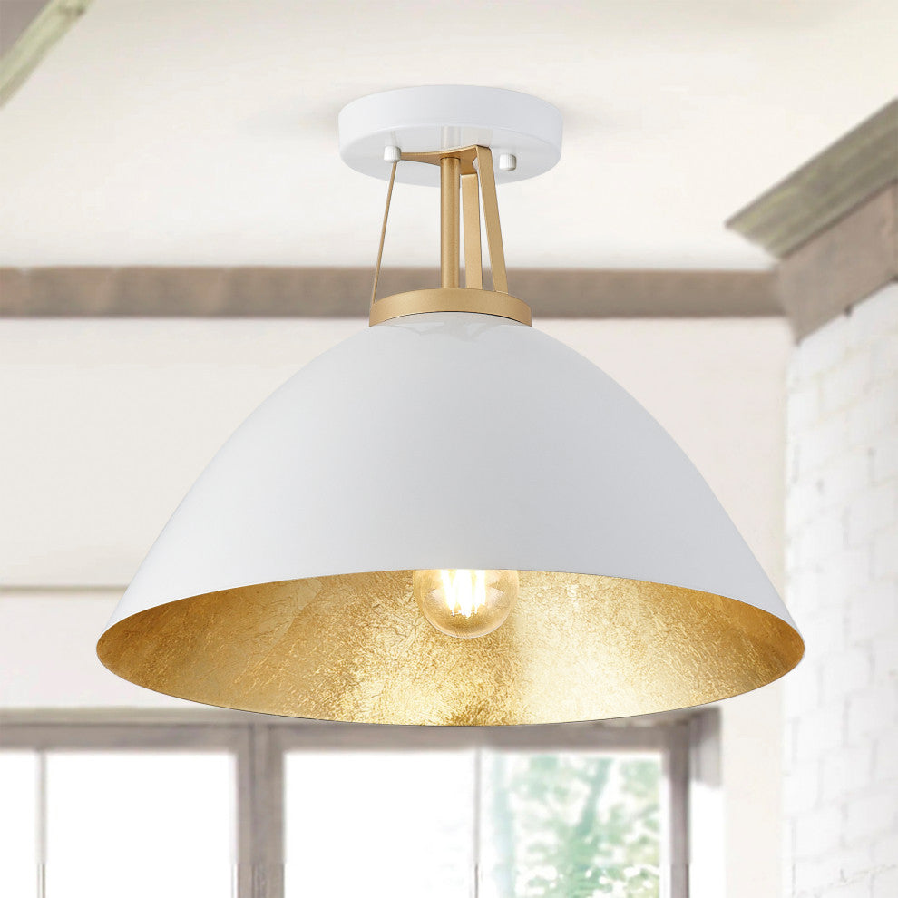 Farmhouse Gold Leaf Inside Semi Flush Mount Ceiling Light, White