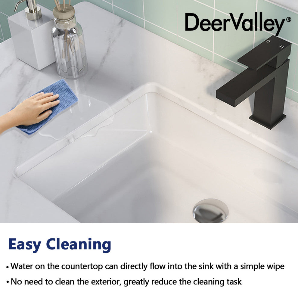 White Ceramic Rectangular Lavatory Undermount Bathroom Sink with Overflow