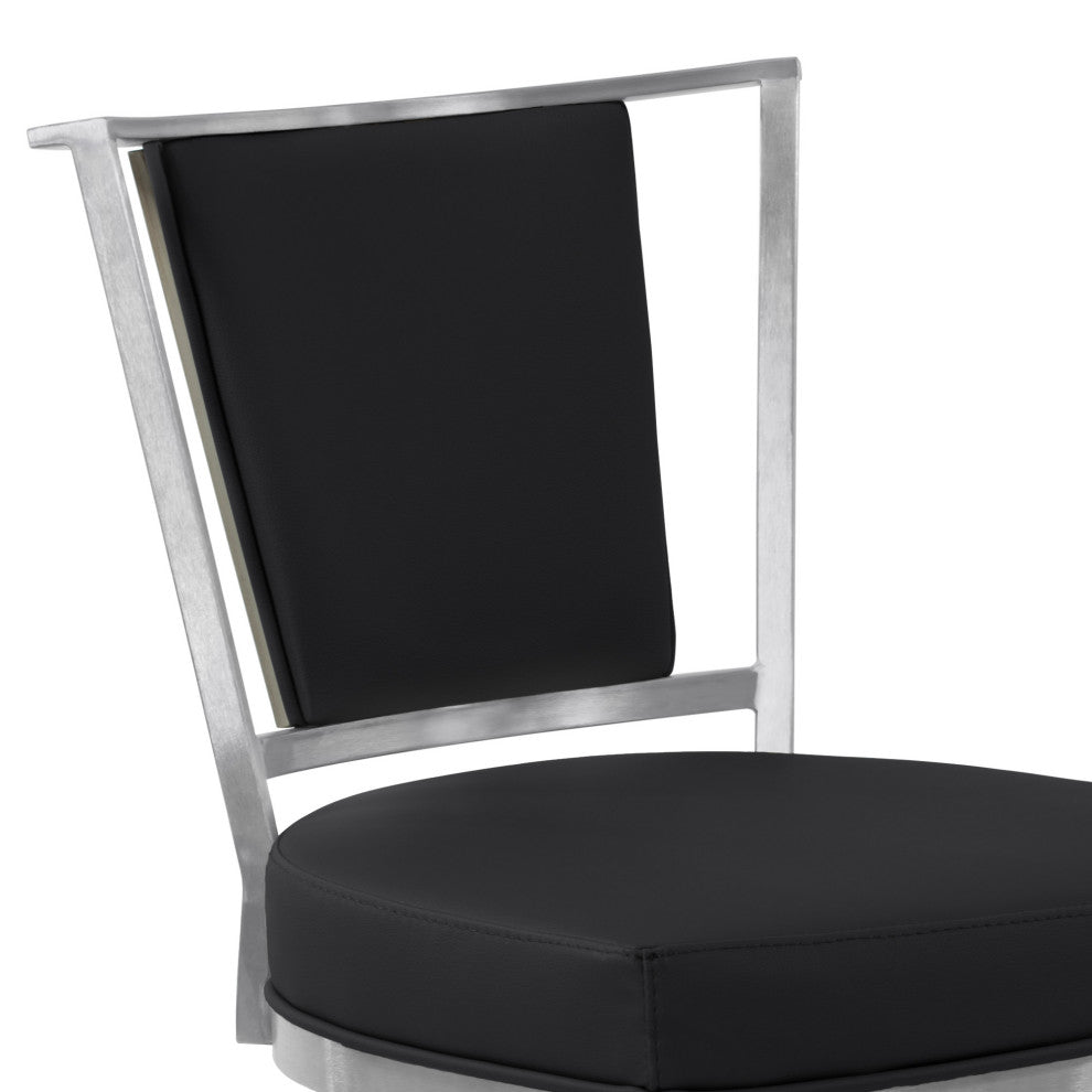 30" Sleek Black Faux Leather Brushed Stainless Steel Bar Stool