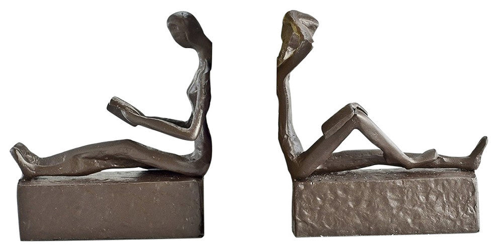 2-Piece Man and Woman Reading Metal Bookend Set