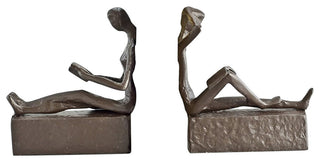 2-Piece Man and Woman Reading Metal Bookend Set