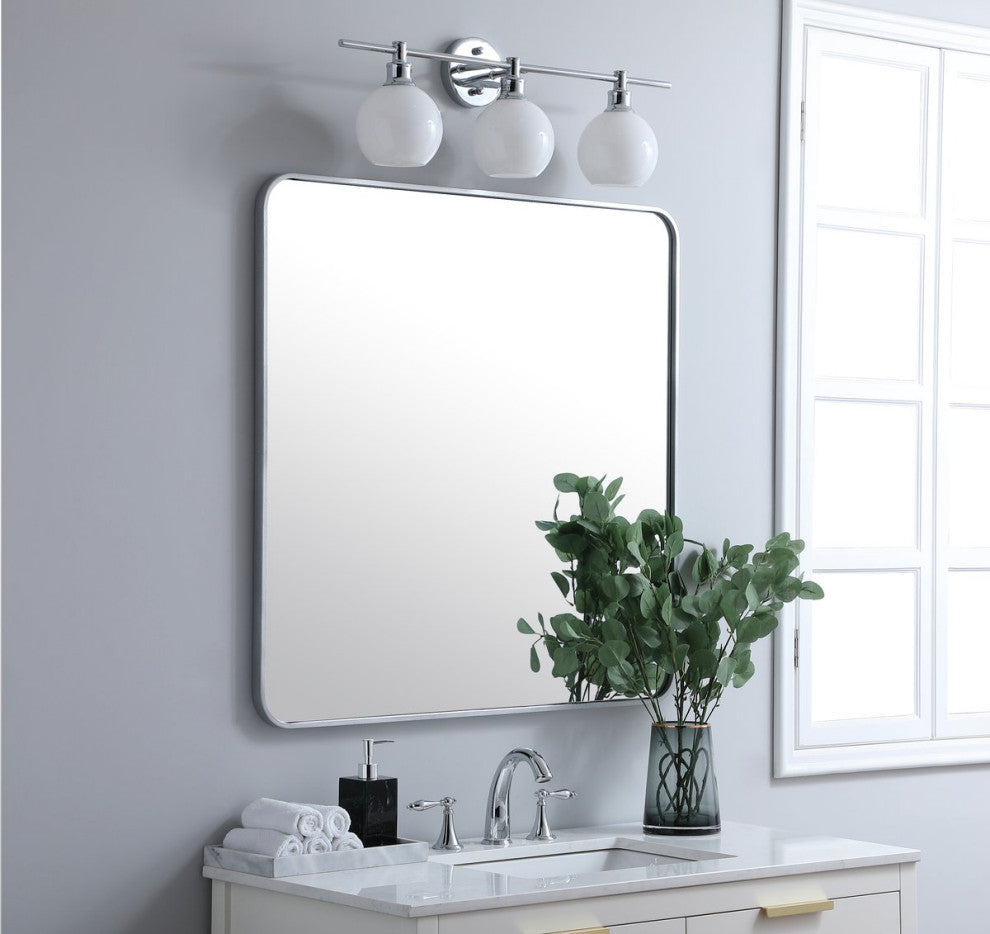 Ellis Soft Corner Metal Rectangular Mirror, Silver, 36"x36"