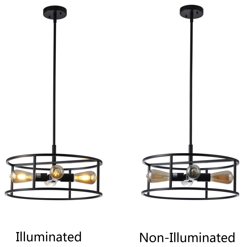 Ryker Farmhouse Matt Black 4 Light Drum Ceiling Pendant 18" Wide