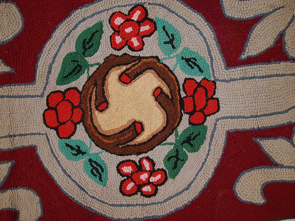 Consigned, Hand Made Antique American Hooked Rug 2,2'x4,4', 1930