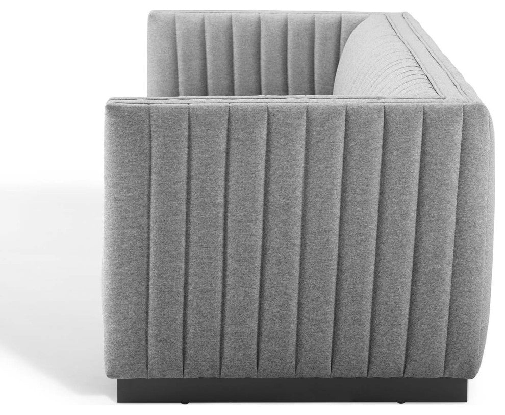 Tufted Sofa, Fabric, Gray, Modern, Living Lounge Hotel Lobby Hospitality