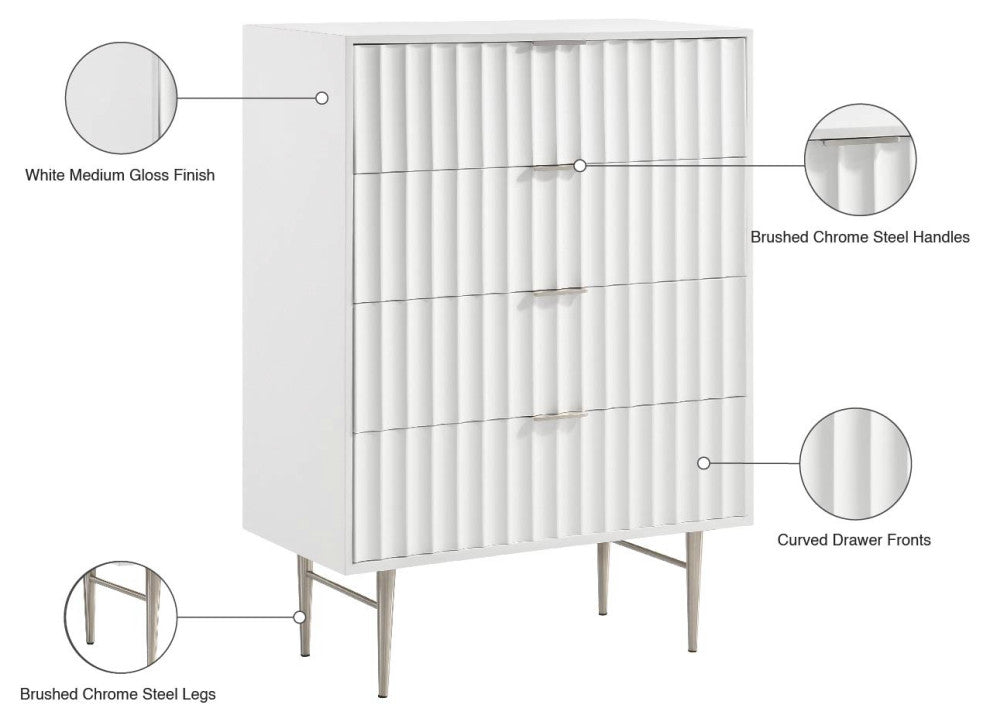 Modernist Medium Gloss Finish Chest, Brushed Chrome