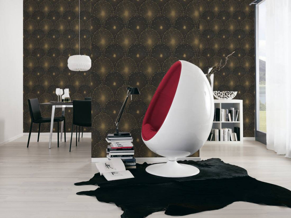 Modern Textured Wallpaper Art Deco Pattern, Gold Anthracite Black, Sample