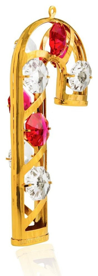 24K Gold Plated Crystal Studded Candy Cane Ornament