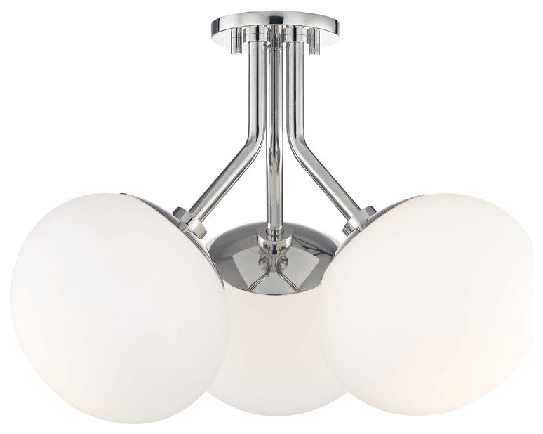 Estee 3-Light Semi-Flush Mount With Opal Etched Glass, Finish: Polished Nickel