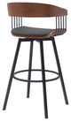 Athena 27" Swivel Walnut Wood Counter Stool Black Faux Leather With Black Metal, 31