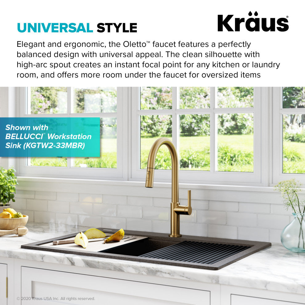 Oletto Pull-Down 1-Hole Kitchen Faucet, Brushed Brass, Model Kpf-2820bb