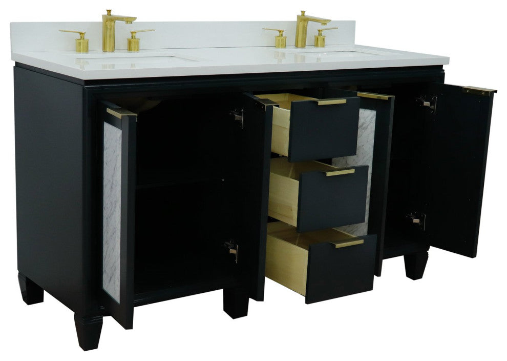 61" Double Vanity, Dark Gray Finish With Engineered Stone Top, Rectangle Sink