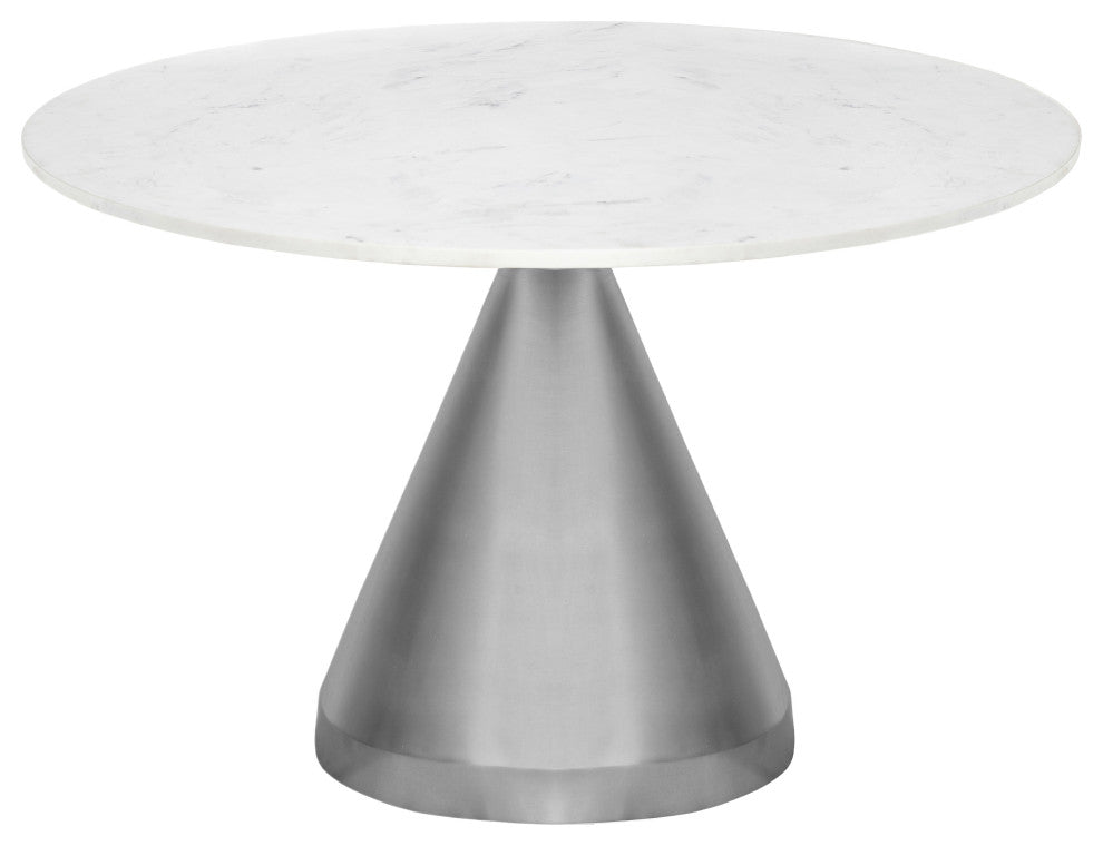 Emery Marble Dining Table, Brushed Silver