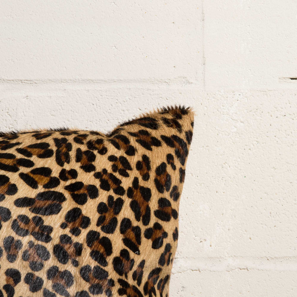 HomeRoots 18" x 18" x 5" Striking Leopard Torino Kobe Cowhide Pillow