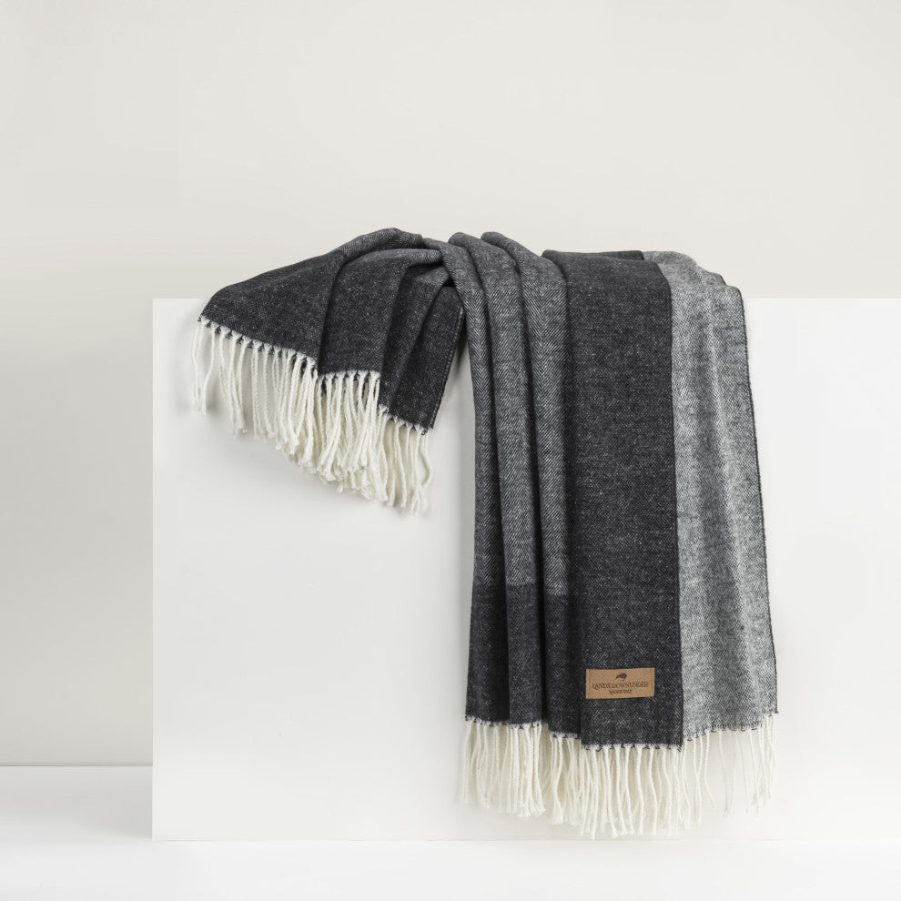 Italian Border Herringbone Throw, Graphite
