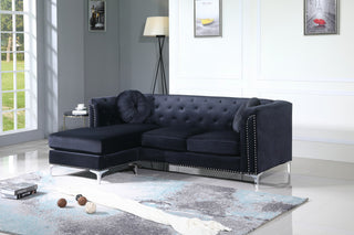 Pompano Velvet Button Tufted Sofa with Chaise, Black