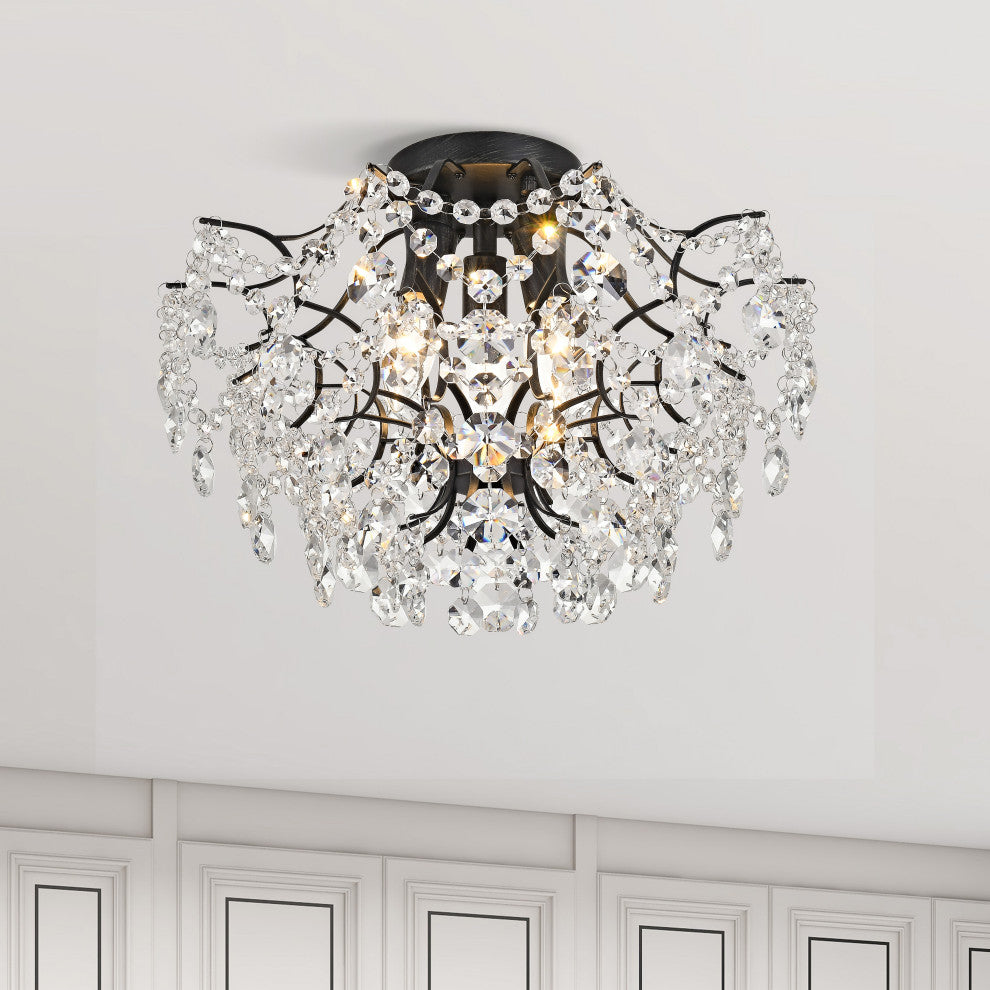 Jamie 3-Light Crystal Flush Mount, Antique Black Finish