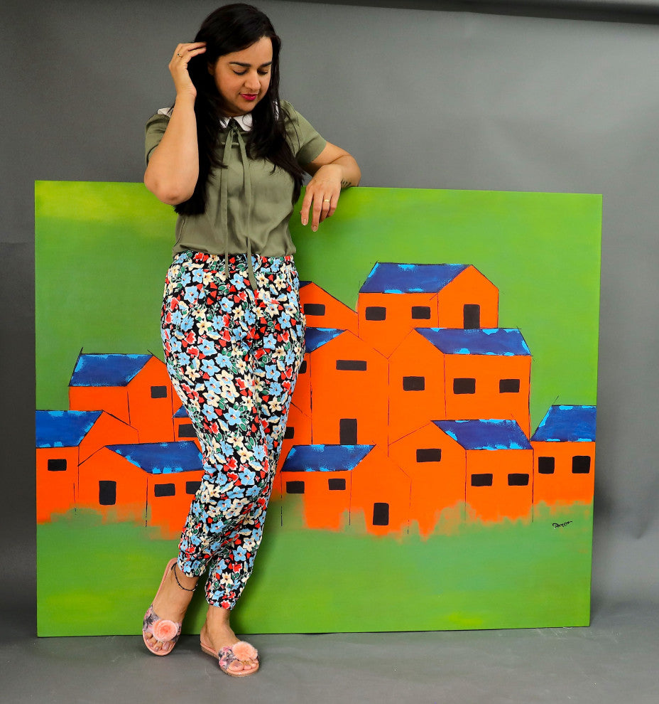 Landscape Artwork Architecture Painting Houses Abstract Wall Art