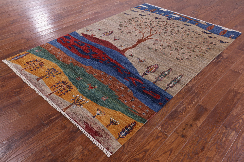 5' 9" X 8' 6" Persian Gabbeh Tribal Handmade Wool Rug Q9560