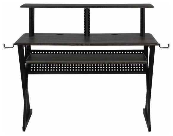 Multipurpose Desk, Large Top With Raised Shelf & Cable Management, Black