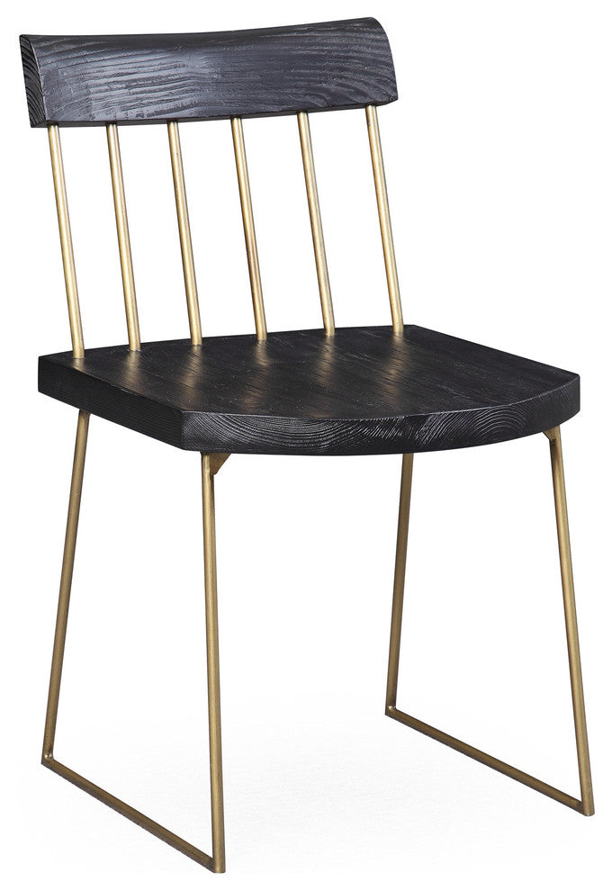 Madrid Pine Chair - Set of 2 - Matte Black with Brush Brass