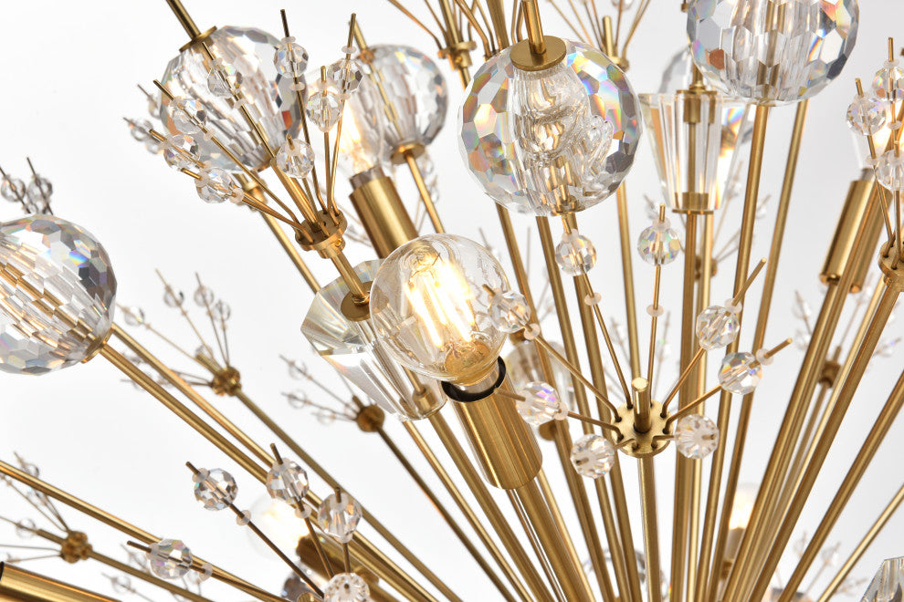 Victor 32" Crystal Starburst Round Pendant, Gold