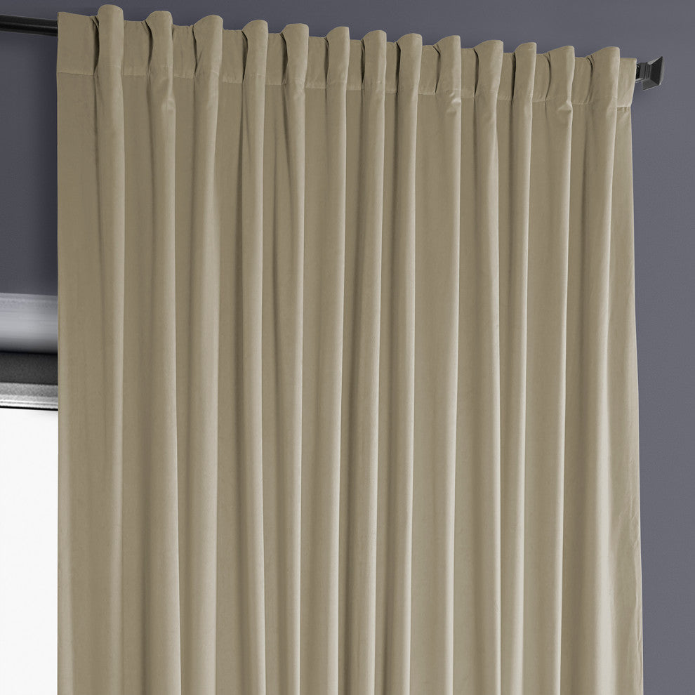Heritage Plush Velvet Extrawide Curtain Single Panel, Light Beige, 100"w X 120"l