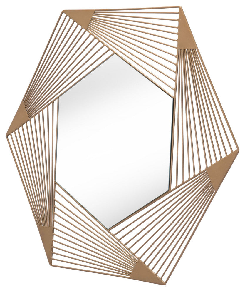 Frame Wall Mirror, Glass, Steel Metal, Gold, Bedroom Living