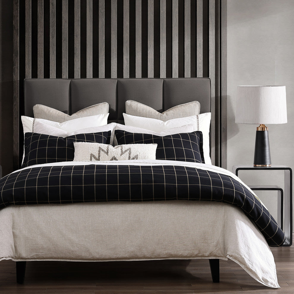 Windowpane Plaid Comforter Set, 3PC, Black, Super Queen