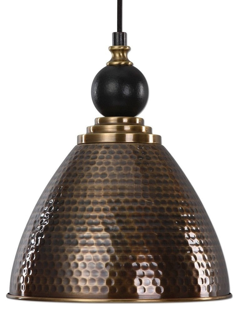 Hammered Brass Bronze Metal Pendant, 1-Light 12" Mini
