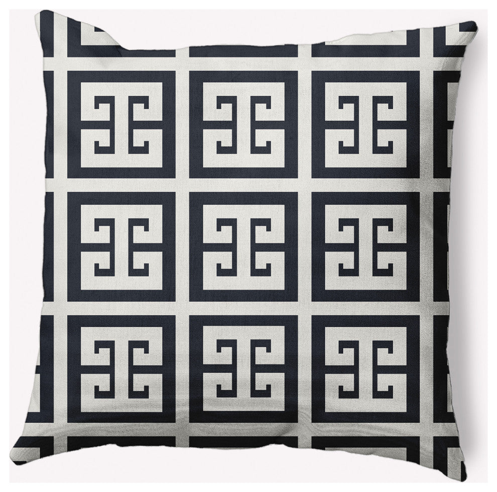 18x18" Greek Key Patterned Nautical Decorative Indoor Pillow, Shark Blue