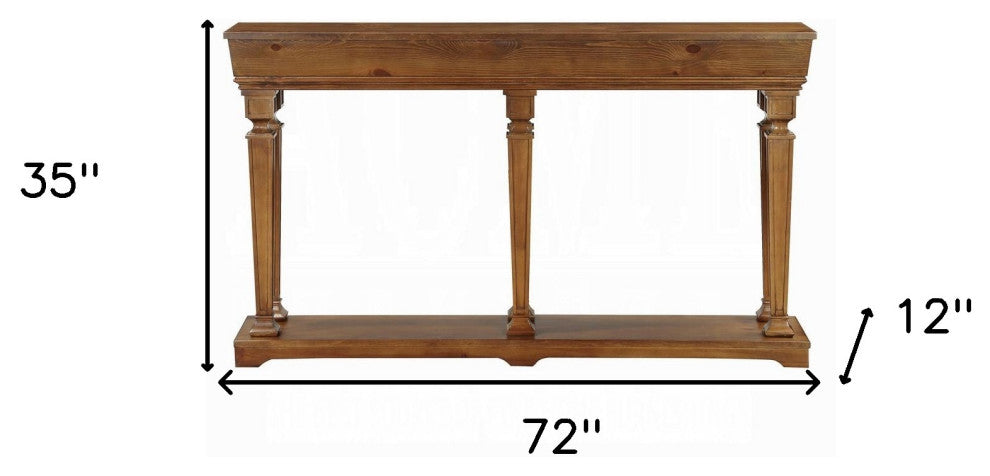 72" Oak Solid and Manufactured Wood Floor Shelf Console Table With Shelves