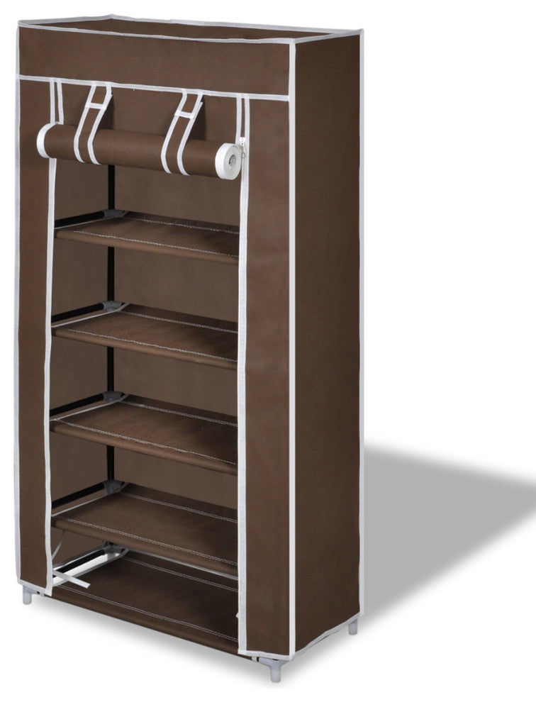 10 Pair 5 Tier Shoe Rack Tower Portable Closet Storage Organizer w/ Shelf Brown